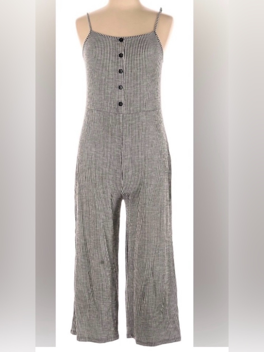 Caution To The Wind Black & White Ribbed Button-Front Jumpsuit